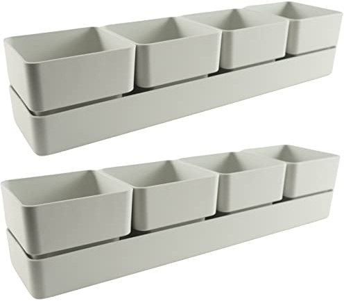 ECOMACETAS FLOWERPOT STORE Macetas Suculentas con 4 recipientes, Macetas pequeñas, Mini macetas de 6 Colores Distintos, con Orificios de Drenaje y Bandeja Incluido. (Blanco, 2)