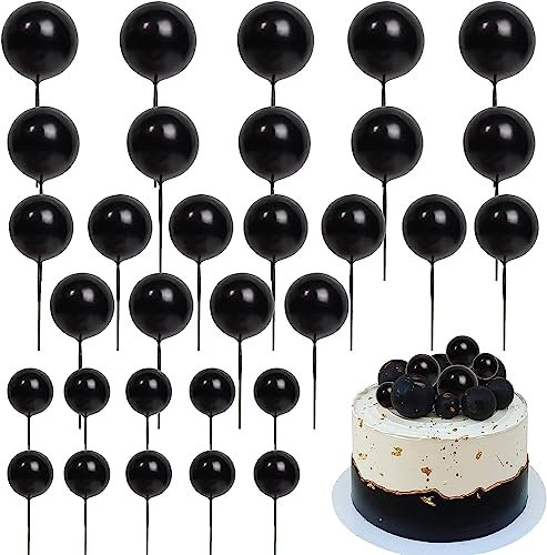 24 Stück Kugeln Mini Round Ball Cake Toppers 3D DIY Kugel kuchen Deko Mini Runde Kugel Cupcake Dekorationen für Baby Dusche Braut Dusche Hochzeit Geburtstag Prty Kuchen Dekoration Schwarz