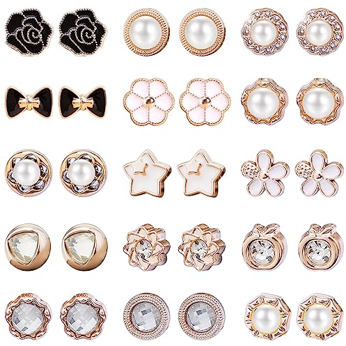 NEWITIN 15 Pairs Magnetic Stud Earrings for Women Clip on Earring Magnet Studs Inlaid Cubic Zirconia Pearl Stud Earring Fashion Non Piercing Magnetic Earrings for Women
