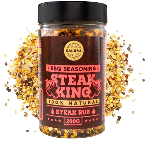 Steak King BBQ Rub - 100% Natural Seasoning - Perfectly Balanced Blend of Spices for Extraordinary Steaks and Other BBQ Beef Dishes - Large Jar (200g)