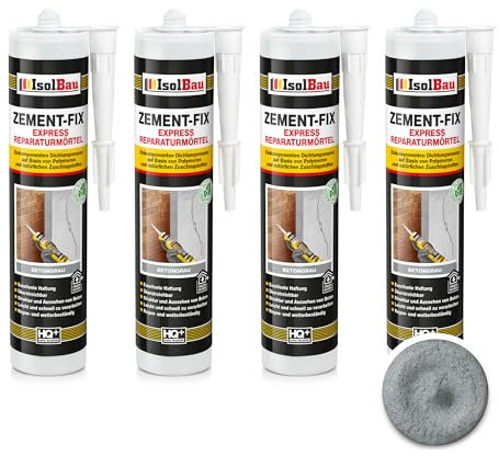 Isolbau Zement-Fix Express Lot de 4 cartouches de mortier de réparation pour joints et fissures en intérieur et extérieur Gris béton 300 ml