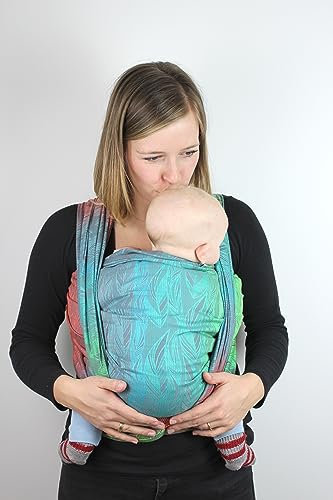 Babytragetuch aus 100% Bio-Baumwolle | Gr. 6 (470cm) | ab Geburt bis Ende der Tragezeit | diagonal elastisch gewebt | nachhaltig produzierte Garne | Dancing (like a) Rainbow-Feather