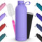 750ML Bottiglia Termica Tappo con Manico,Geepen Bottiglia d'Acqua in Acciaio Inox+Borsa Portabile+Spazzola Tenere 12HCaldo/24Freddo Opaco Borraccia Isolamento a Ciclismo,Scuola,Palestra,Sport Viola