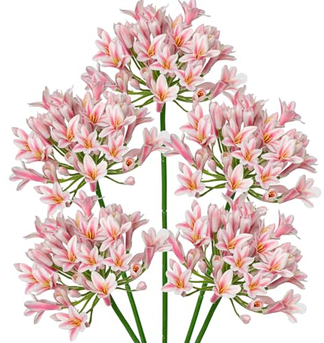Briful 5PCS Kunstblumen Schmucklilie Wie Echt Künstliche Agapanthus Blumen 75CM Länge Frühlingsblumen Rosa Dekoblumen für Blumengesteck Home Resto Büro Dekoration