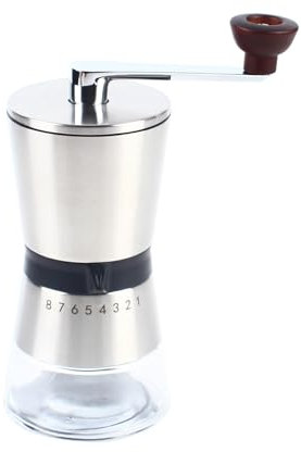 SABUIDDS Moulin à café manuel avec broyeur conique - Moulin à café manuel en acier inoxydable et verre - Moulin à café manuel pour café filtre, expresso, presse française, mouture de poivre, argent