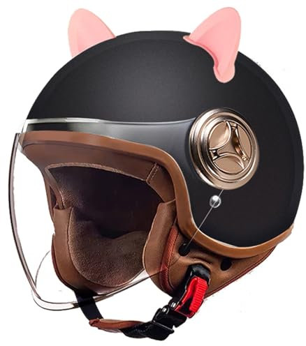 Aperto Caschi da Moto Portatile Jet Casco Scodella,ECE Omologato Retrò Motociclo Aperto Faccia Demi Casco per Adult Donna Uomo Scooter Casco per Moto Chopper Mezzo Casco C,54-61CM