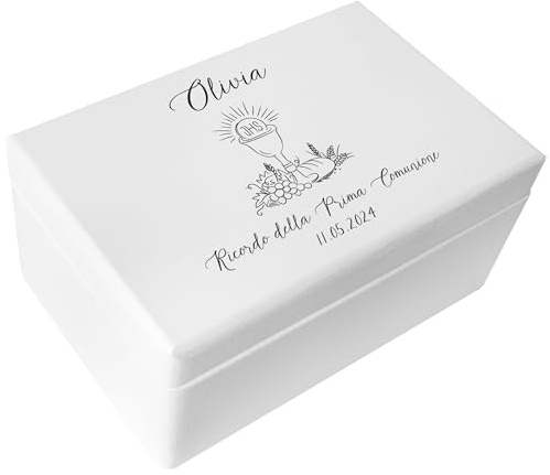 Creative Deco Personnalisé Première Communion Cadeau Boite Blanc | Boîte à Souvenirs en Bois pour Garçon et Fille | Personnalisés - Calice | Personnalisable Idée Coffret Décorations