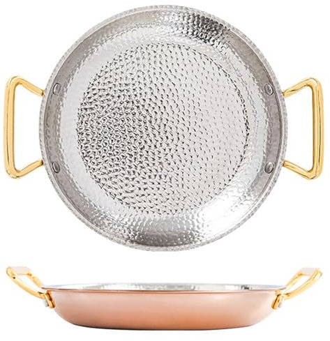 ANSNOW Paellera Española de Doble Oreja Sartén Antiadherente de Acero Inoxidable 304 de Tres Capas Sartén Sartén Sartén Paella de Mariscos Olla para Acampar Y Reunirse/Oro Rosa/24Cm
