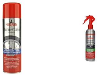 NIGRIN Reifenpflege Schaum-Reiniger, 500 ml & Kunststoff-Tiefenpflege, seidenmatt, farbauffrischend, 300 ml