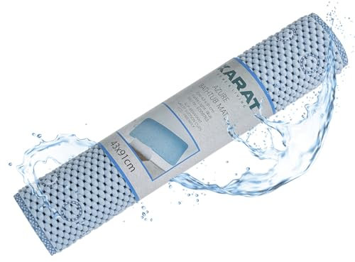 KARAT Badewannenmatte 43 x 91 cm - Antirutschmatte für Badewanne, Badewanneneinlage, Duschmatte mit Saugnäpfen, rutschfeste Badematte (Azure) (Blau)