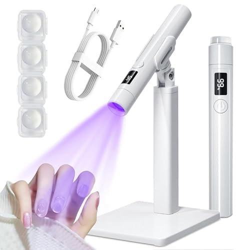 Guidre UV Lampe für Gelnägel, Tragbare Mini UV Nagellampe mit Ständer und 4 Silikonköpfen, Wiederaufladbar, 2 Zeitmessungsmodi, für Gel Nagellack, zum schnellen Aushärten von Nagelkleber Nail Tips
