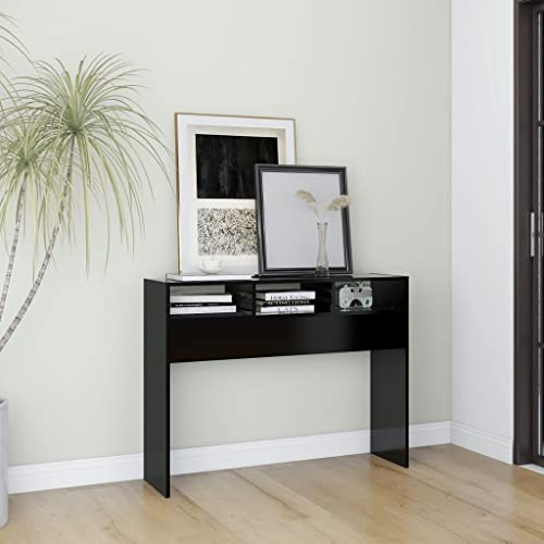 FENLAX Konsolentisch 105x30x80 cm Eingangstisch Beistelltisch Holz Flurtisch mit Offenen Ablagefächern Sideboard Telefontisch Holz Couchtisch Konsolentisch mit Ablagen Holzwerkstoff Schwarz