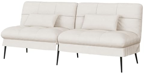 COMHOMA Soffa bäddsoffa med sovfunktion, överdrag futon hopfällbar soffa, bäddsoffa, hörnsoffa, gästsäng, 3-sitsig soffa, med justerbart ryggstöd av Beige tyg