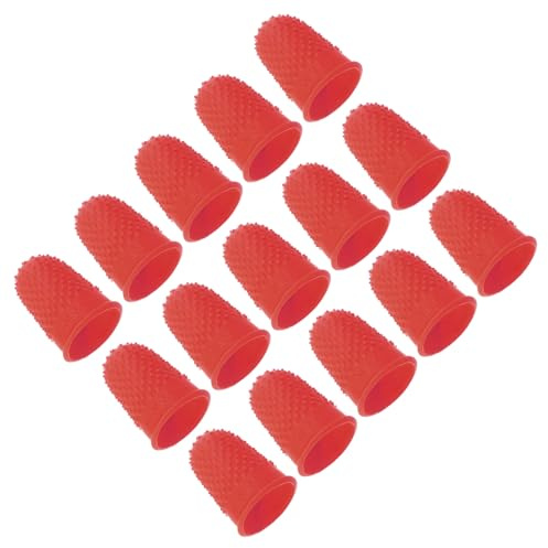 PATIKIL Gummifingerspetsar, 15-pack silikon tumfingertoppsskydd fingerbarnsängar skydd skyddsdynor fingerborg grepp för kontorsräkning sömnad, röd M storlek