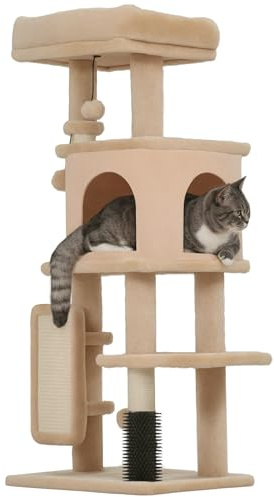 PawHut Árbol Rascador para Gatos Altura 104 cm con Plataformas Beige