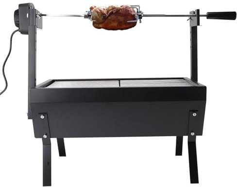 Fockety Kit de Parrilla Eléctrica para Asador Al Aire Libre, Parrilla Asadora de Cerdo con Carga de 55.1 LB con Motor Giratorio de 4 W, Kit de Asador para Barbacoa, Soporte para Asador