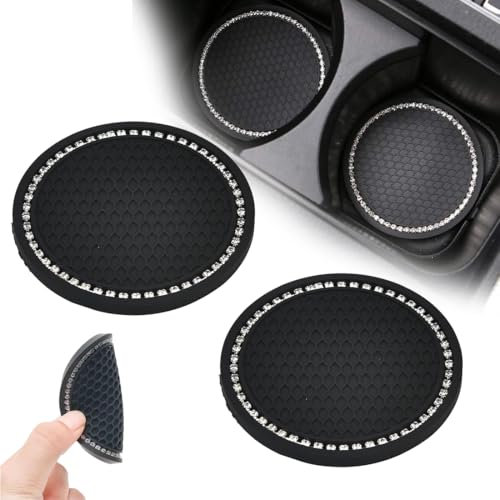 Lot de 2 dessous de verre universels en cristal à paillettes pour voiture - Résistant aux températures élevées - Antidérapants - En silicone - Pour boissons - Accessoires d'intérieur de voiture