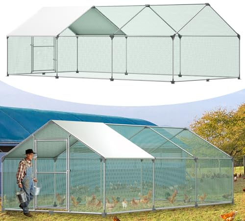 YUENFONG 3x6x2m Freilaufgehege, Hühnerstall Verzinkter Stahl mit Schloss, Freigehege Hühnerhaus Kleintierstall Geflügelstall inkl. Schutzdach, für Haustierkäfig Vogelkäfig Hühnerkäfig
