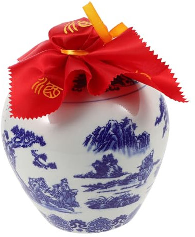 OFFSCH Blau-weiße Porzellanflasche Chinesische Keramikflasche Vintage-flasche Mit Rutschfester Unterseite Verschleißfest Und Langlebig Für Weinlagerung Wohndekorationstück