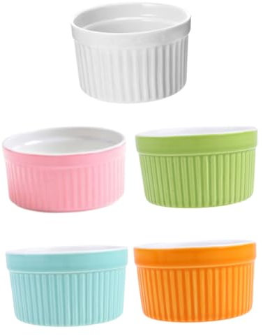 Cabilock Juego De 5 Cuencos De Cerámica Para Hornear 3.5 Pulgadas Molde De 4 Oz De Colores Surtidos, Utensilios De Cerámica Resistentes Al Calor, Para Postres y Cocina Doméstica