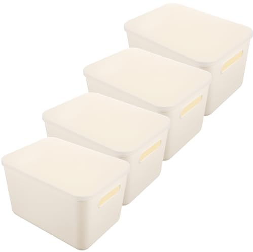 ANDRESLAD Caja de Almacenamiento Apilable para Ropa de Cama y Juguetes Infantiles, 4 Piezas de Pp con Tapa y Asas, Adecuado para Dormitorio y Organización en Casa