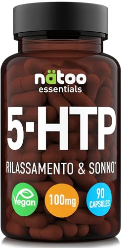 Nätoo 5 htp Integratore 90 Cps | 100mg di 5htp per Cps | Estratto di Griffonia Precursore della Serotonina | Regola i Cicli del Sonno, Favorisce il Rilassamento ed un Normale Tono di Umore | Vegano