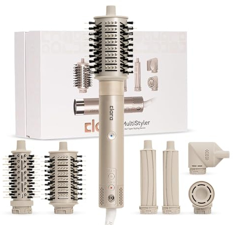 Clara 6-in-1 Gold Multi Styler with Auto-Wrap Curlers, Hair Dryer, & Brush (Round & Oval) for All Hair Types – 1500W Ionic Styling Tool for Frizz-Free Waves & Salon Blowouts