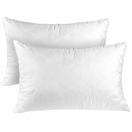 Charlotte Andersen Luxury 2 Pack Hotel Quality Pillows – Quilted Cover, Hypoallergenic Down Alternative Pillow Pair for Stomach, Back & Side Sleepers – Premium Hollow-Fibre Filled (2 Pillows)
