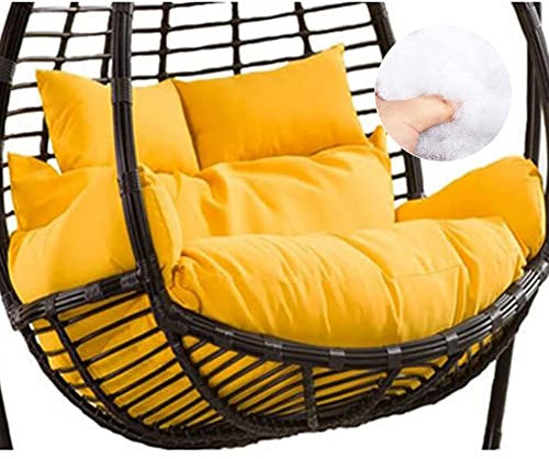 Outdoor Double Hanging Hammock Chair Cushion Waterproof Thicken Seat Cushion for Garden 2 Seater Egg Chair Swing Replacement Yellow Color