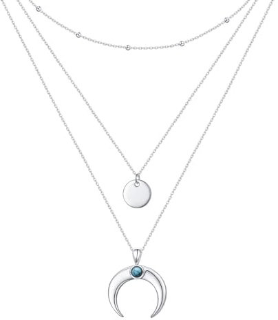 HOOHWE Halskette Damen 925 Sterling Silber Layering Kette für Damen Multilayer Halskette mit Anhänger Schmuck Geschenk für Frauen