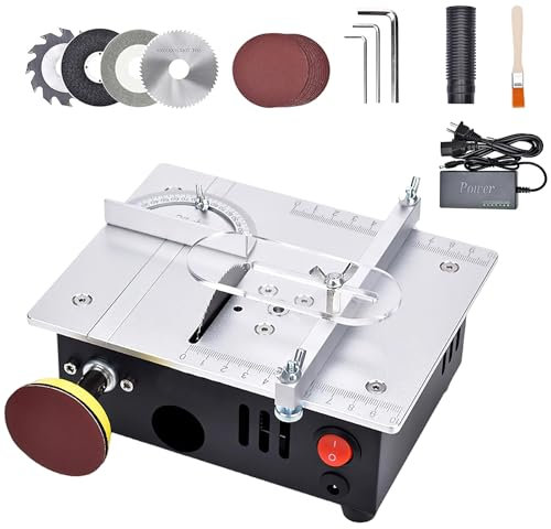 Mini sega circolare da tavolo con levigatrice a nastro, multifunzione, portatile, di precisione, fai da te, in miniatura, con 4 lame, lama per sega da 0,1 – 15 mm, legno fatto a mano, 96 W