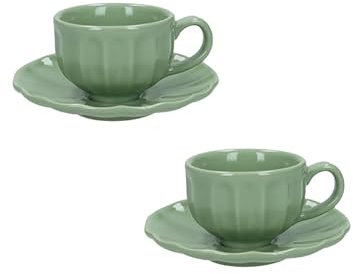 BRANDANI Set 2 Tazzine da caffè con piattino Calipso 51449 Rotonda D.12,5cm H.6,5cm Verde Salvia Porcellana