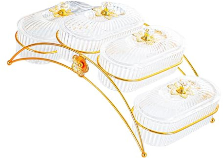 F Fityle Assiette de Fruits secs, Plats de Service divisés, boîte de Rangement des Aliments, Plat à thé de l'après-midi, Plat de Fruits secs pour la, 4 Grilles Claires