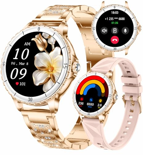Smartwatch für Damen, 1,27 Zoll HD-Display, Anrufe annehmen/tätigen, IP68 wasserdichte Sport-Damen-Smartwatch, Fitness-Tracker, Herzfrequenzmesser, Schrittzähler, kompatibel mit Android und iOS