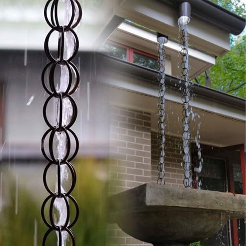 yurstcggh Catene Gocciolatoio da Grondaia 3ft 6.5ft 10ft Catena Sospesa Resistente alla Ruggine e Durevole,per La Raccolta dell'Acqua Piovana per Il Balcone del Gazebo 4m(13ft) Nero