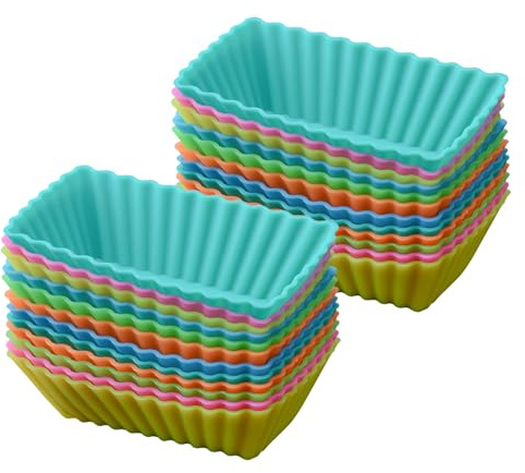 Veemoon Stampi per Muffin in Silicone Alimentare 24 Pezzi Pirottini Antiaderenti Rettangolari Resistenti al Forno per Cupcake e Dolci Fatti in Casa Uso Professionale e Colore Casuale