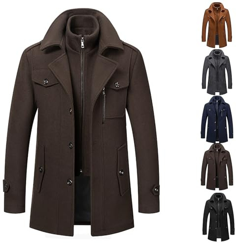 liyun jacket Winter Coat Men's Duffle Caban Jacket Trench Slim Fit Wool Warm Short Loden, M-4XL(Coffee,Medium)