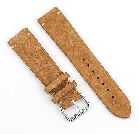 Run Ken Högkvalitativt Mockaläder Vintage Klockarmband Blå Klockband Ersättningsrem For Klocktillbehör 18mm 20mm 22mm 24mm(Tan,24mm)