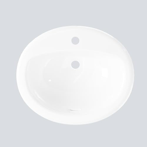 Garvee Vasque salle de bain ovale encastrée en céramique blanche – 20x17 pouces, avec trop-plein – À poser avec trou distinctif pour robinet – Certifiée cUPC – Idéale petites salles de bain – 855 rond