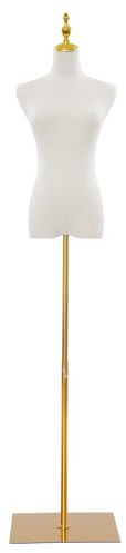 Mannequin Couture Femme,Mannequin De Vitrine FéMinin ModèLe FéMinin Portable Robe Forme Mannequin Torse Mannequin avec Stand RéGlable 70-130cm,pour Exposer Robes De SoiréE (Fond carré doré)