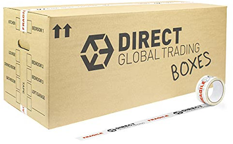 5 Strong Large Extra Long Strong Cardboard Storage Packing Moving House Boxes with 66 Metre Roll of Fragile Tape 88.5cm x 34cm x 31.5cm