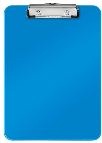 Leitz WOW A4 Klemmbrett, hochwertiges Klemmbrett aus Hartplastik, 80 Blatt Kapazität, Blau, 39710036