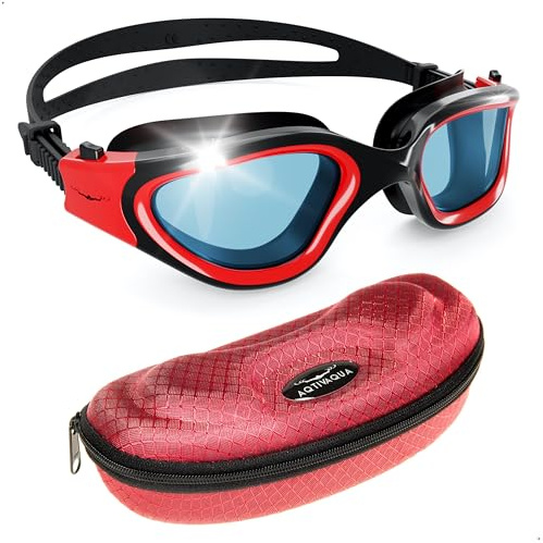 AqtivAqua vidsikt simglasögon // simträning - öppet vatten// inomhus - utomhuslinje Red/Black-goggles + Red case