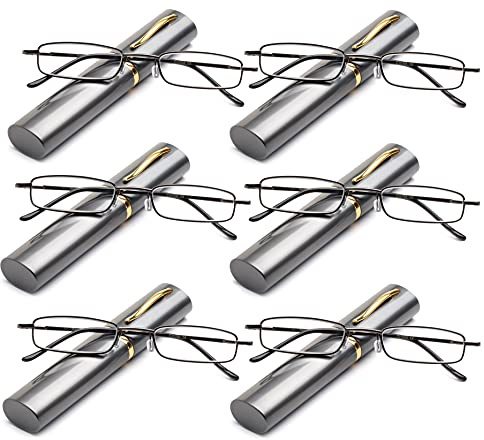 Newbee Fashion 6 Packs Pocket Readers Ultra Compact Reading Glasses in Case Gunmetal +3.00