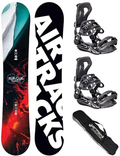 AIRTRACKS Snowboard Set Tabla North South Four Camber Wide Hombre 159 - Fijaciones Master L - SB Bag