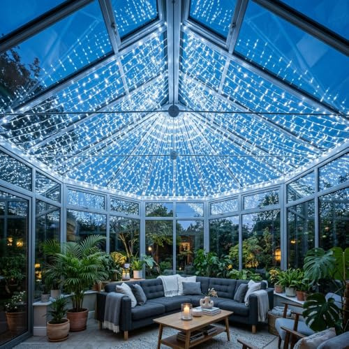 LightsGo Net Lights 1.5×2M 120 LED Cool White Christmas Lights, 8 Modes Mesh Fairy Lights with 10M Lead, IP44 Waterproof Low Voltage for Bushes Hedges Gardens (Green Cable)