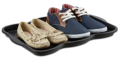 Relaxdays Schuhabtropfschale klein, schwarz | Kunststoff Schuhablage f. 4 Schuhe, Profil Schmutzfang HBT: 3 x 50 x 38 cm