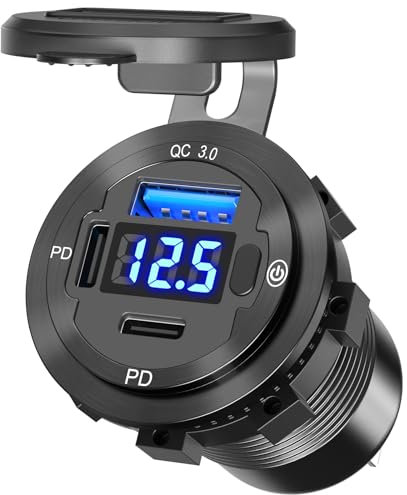 Metallgehäuse 78w USB C PD Steckdose 12V Einbau: Typ C USB Dose Buchse 12 Volt KFZ Ladegerät Adapter Zigaretten Stecker USB Anschluss mit Schalter Panel für Wohnmobil Auto Motorrad Boot LKW Wohnwagen