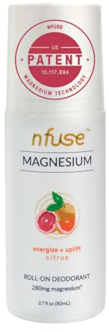 nfuse Magnesium Roll-On Deodorant - Natural, Aluminum-Free - Patented Magnesium Delivery Technology - Citrus Essential Oils (Energize and Uplift)