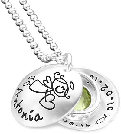 Kette Taufe Gravur Mädchen Engel Schutzengel SEGENSBOTE TAUFRING 925 Silber personalisiertes Taufgeschenk Monatsstein